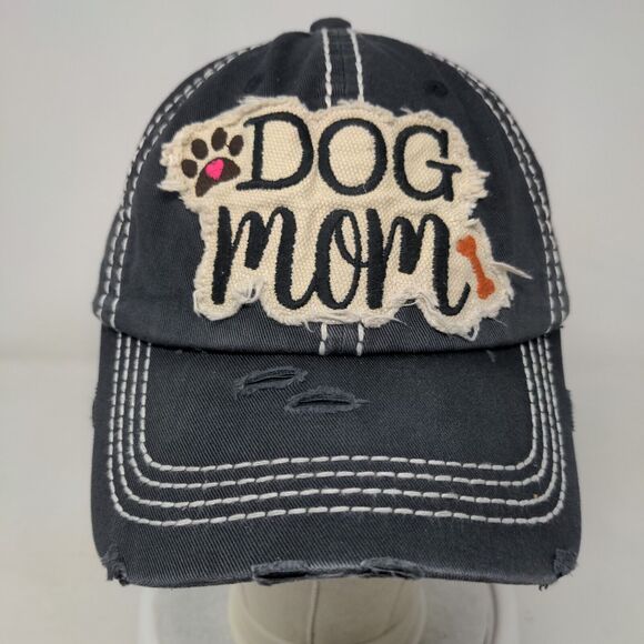 Dog Mom Strapback Hat Blue One Size Embroidered Distressed 6 Panel - Picture 2 of 6